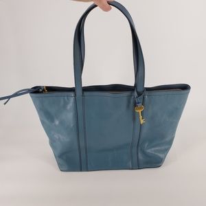 Fossil Blue Leather Tote bag